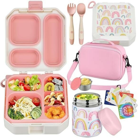 Kids bento lunch box set with thermos insulated bag leakproof food container - Picture 8 of 8
